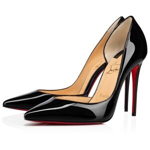 Christian Louboutin Black Patent Pointed-Toe Stiletto Pumps with Red Sole